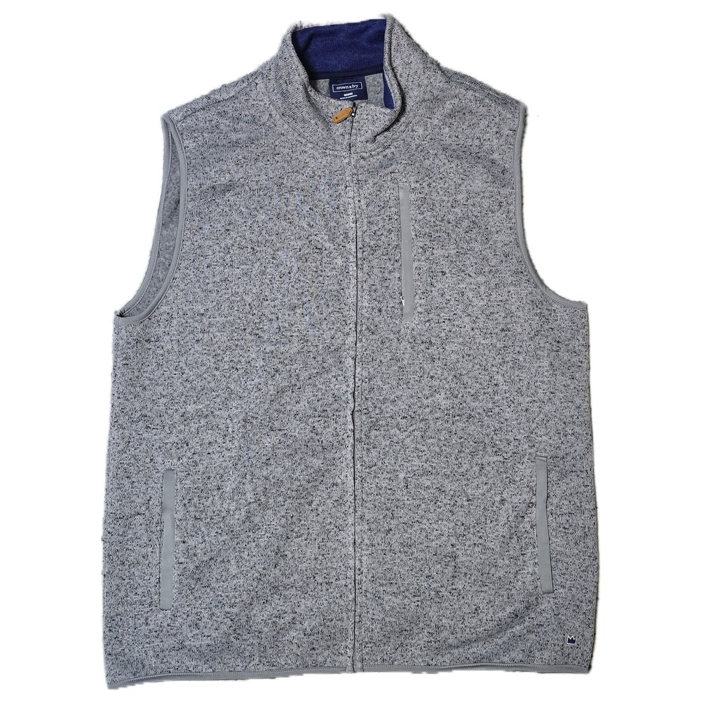 Crown Ivy Mens Heathered Gray‎ Fleece Vest Size Medium Quarter Zip Pockets (AF)